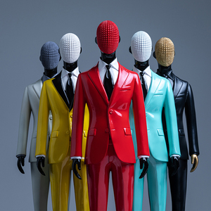 服装店橱窗彩色迷你小人模型西服假人模特人偶男装店层板装饰道具