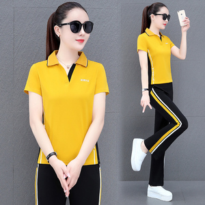 乔丹诺运动服套装女夏季薄款短袖长裤361时尚洋气休闲阔腿两件套