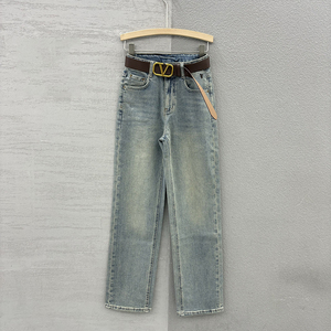 jeans酷希莱6722小V牛仔裤女春季2024新款高腰宽松窄版直筒阔腿裤