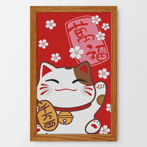 卡通招财猫万福 小白十字绣套件 新款 客厅卧室 精准印花
