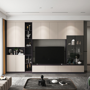 轻奢客厅电视柜一体组合墙柜背景墙电视机柜现代简约书柜储物定制
