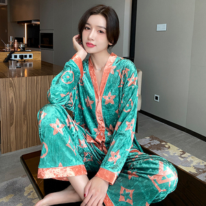 古驰酷奇金丝绒睡衣女春秋季长袖宽松网红爆款钻石绒家居服两件套