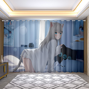 动漫猫羽雫窗帘二次元可爱少女宿舍卧室遮光遮阳隔断免打孔窗纱帘