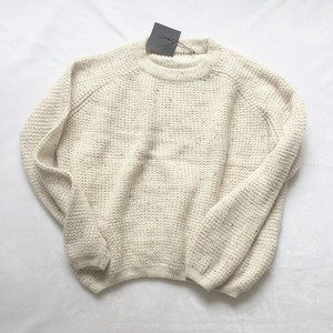 英国asos复古米白色夹花毛线元宝针宽松款女式毛衣针织衫外贸出口