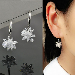 925纯银冰花水晶耳环 韩国雪花耳钉超仙气质珍珠耳饰长款耳线耳夹
