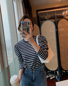 经典条纹鸡腿袖打底衫t恤女2022春装新款韩宽松减龄百搭显瘦上衣