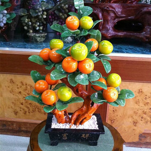 天然玉石18大桔子树客厅橘子饰品玉雕工艺品新中式玉器盆景摆件