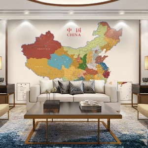 欧式复古中国地图电视背景墙纸客厅卧室壁画无缝装饰壁纸8D墙布