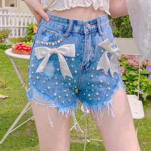 牛仔短裤女镶钻钉珠