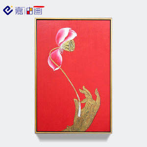 新中式装饰画别墅大堂配画客厅玄关走廊装饰画《佛手沾花》