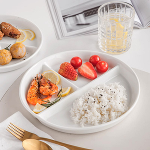 唯物生活日式创意白色分格餐盘陶瓷家用三格减脂餐盘一人食早餐盘
