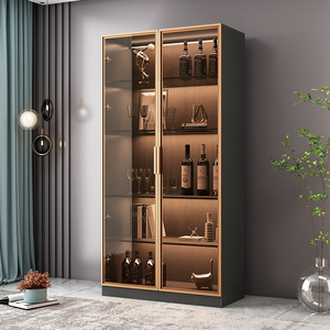 轻奢玻璃门酒柜现代简约一体靠墙客厅高端展示柜餐边柜定制红酒柜