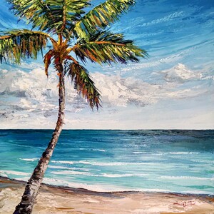 b62小清新丙烯画刀画图片素材蓝天白云海景海浪风景静物植物手绘