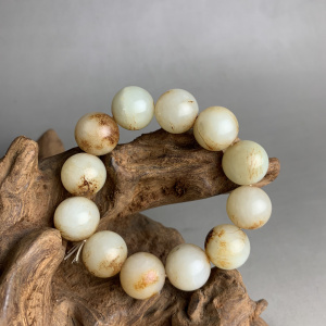 汉代和田玉籽料圆珠手串手链古玉老玉高古玉器收藏品新疆老物件