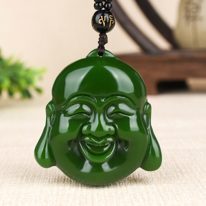 新疆和田玉碧玉笑佛弥勒佛挂件吊坠男女佛公佛头玉佩玉牌玉坠项链