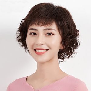 假发女短发真发全真自然中年妈妈烫发全头套遮白发50岁女士短卷发