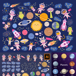 线描简笔画航天日宇航员探索宇宙太空儿童涂色插画图来个深呼吸074