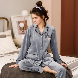 罗丽丝睡衣女士秋冬季珊瑚绒加绒保暖开衫法兰绒海岛绒春秋薄款套