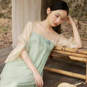 仙气温柔风改良汉服女夏季齐胸襦裙日常款森系复古连衣裙仙女超仙