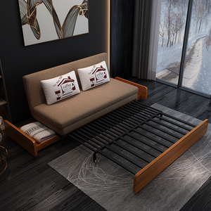 多功能沙发床折叠两用伸缩单人小户型简约家用实木可拆洗布艺沙发