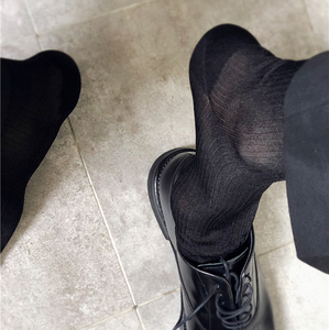 凹凸先生(两双)男丝袜条纹尼龙男士透气商务袜纯色男袜夏季薄款