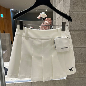 韩国高尔夫女装短裙2024春夏新款拉链口袋缀饰时尚运动百褶半身裙