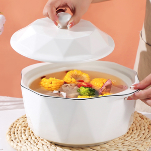 10.5英寸双耳锅陶瓷家用大号汤碗汤盆大碗创意日式泡面碗单个带盖