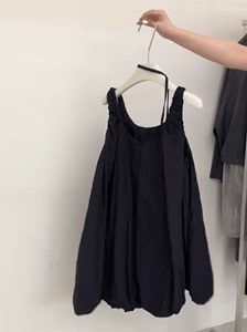 韩系chic黑色少女减龄气质无袖背心女夏季中长款设计感外穿连衣裙