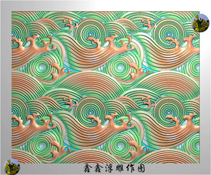 方形水纹波浪花纹水浪围板木雕石雕脚线精雕图灰度浮雕图雕刻
