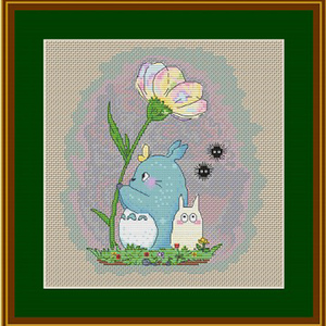 龙猫十字绣系列1 花下龙猫印花简单可爱小副儿童2022新款线绣小件