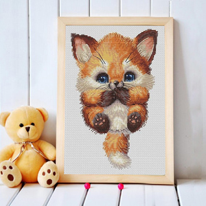印花萌萌的小狐狸十字绣线绣小件可爱卡通动物儿童房自己绣简单秀