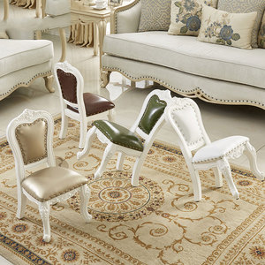 欧式儿童椅全实木白色带靠背小椅子法式奢华客厅真皮茶几板凳家用