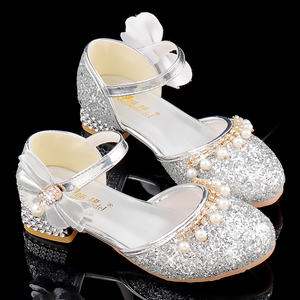 夏季鱼嘴高跟鞋防水台细跟亮片浅口单鞋女恨天高模特走秀4人付款128