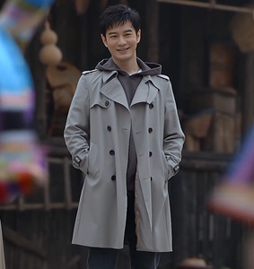 欧美玫瑰之战丰盛黄晓明同款2022秋冬韩版中长款双排扣风衣外套男