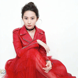 刘亦菲明星同款春秋装海宁机车翻领皮衣女士短款修身皮夹克pu外套