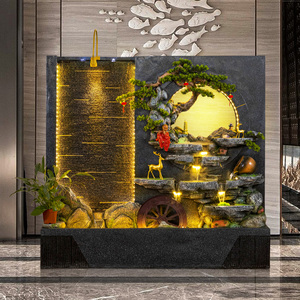 大型水幕墙屏风酒店大堂鱼池庭院落地招财风水轮摆件假山流水喷泉