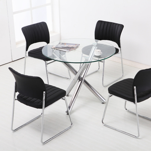 小圆桌椅子组合钢化玻璃餐桌现代简约桌子商务办公会客接待洽谈桌