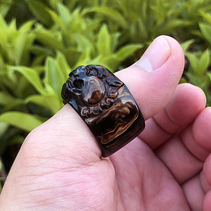 天然保真活柳海柳戒指扳指男士情侣指环血柳大拇指把玩古兽包邮