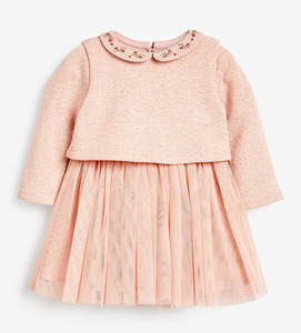 现货订购英国NEXT童装春秋女宝宝粉色有领公主芭蕾舞裙婴儿连衣裙