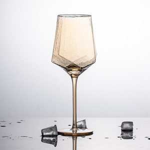 琥珀色欧式金口香槟杯 红酒杯高脚杯创意杯子水波纹INS风酒杯