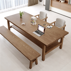 双层实木去客厅化大书桌家用学生学习桌双人长条办公桌大板工作台