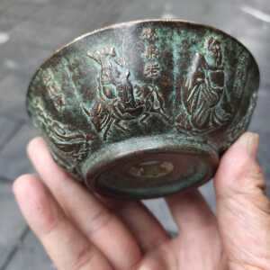 古玩杂项铜器古董收藏仿古纯铜绿锈八仙过海铜碗包浆老道家居摆件
