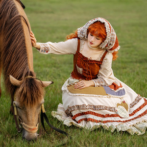 【牧羊女】withpuji原创设计北欧田园风长袖麂皮马甲套装lol春夏