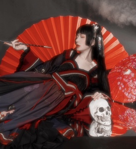 【寂月】withpuji原创设计大正风花魁彼岸花柄图jsk和风lolita裙