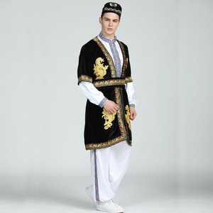 新疆舞蹈服装男士套装长马甲维族舞团体舞广场舞男款晚会表演服