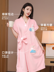 日本ZD浴巾女士可裹大人浴裙儿童可穿式吸水速干家用卡通浴袍亲子