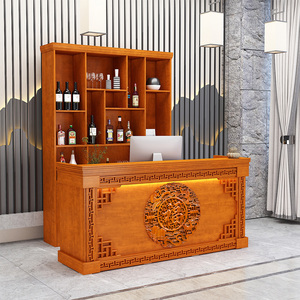 饭店吧台收银台酒柜一体中式茶楼中医馆药店接待台小型实木前台桌