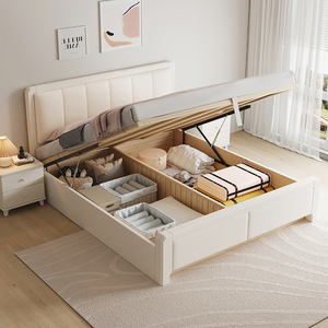 轻奢床实木床简约现代双人主卧经济型1.35米家用储物白色床箱收纳