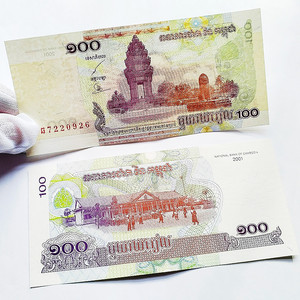 外国钱币全新unc柬埔寨100瑞尔纸币2001年版亚洲纸钞收藏真钞外币