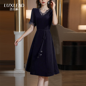 洛诗琳黑色裙2024夏季新款气质法式优雅大码夏装高级感连衣裙